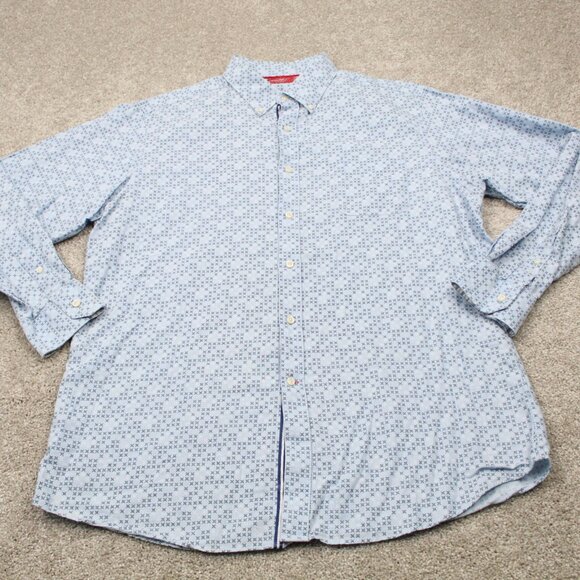 Cremieux‎ Flip Cuff Shirt Mens XL Blue Geometric Slim Fit Cotton L/S Button Down - Picture 3 of 13